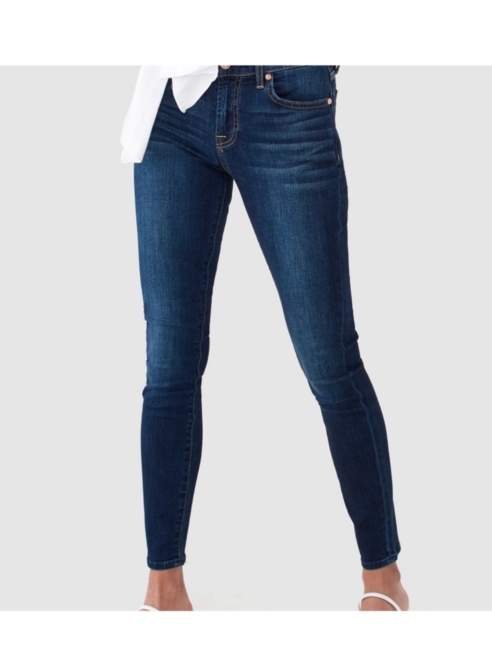 7 For All Mankind Dark Blue High Waist Skinny Ankle Jeans